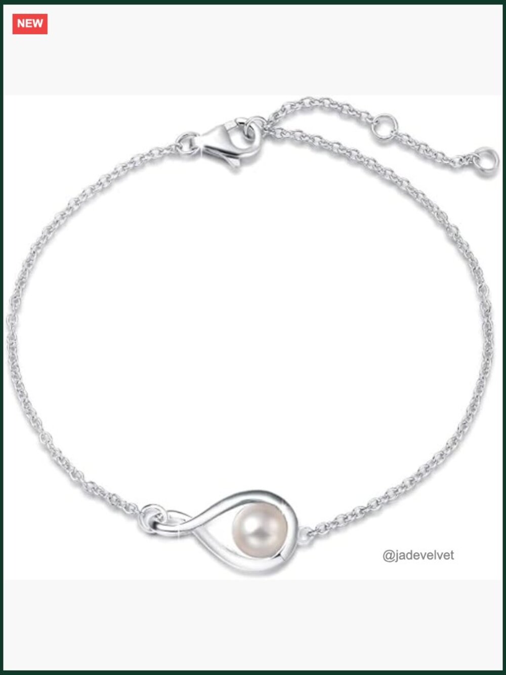 Sterling Silver Infinity Birthstone Bracelet with Pearl Charm